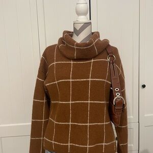 Brown Grid Pattern Women's Sweater